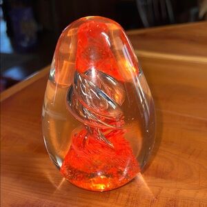 Vintage Murano Art Egg Shape Glass Paperweight Red Clear Swirl Design
